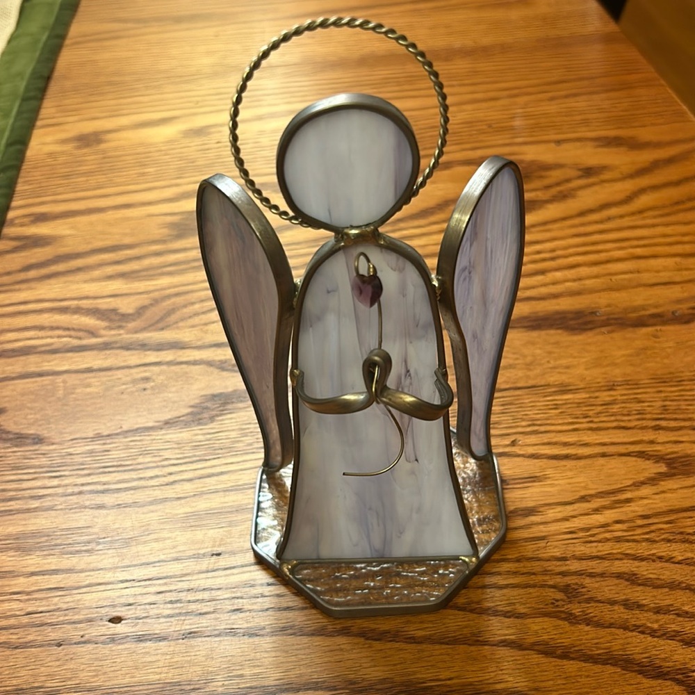 Stainless Glass & Wire Praying Purple Angel Memorial Figurine
